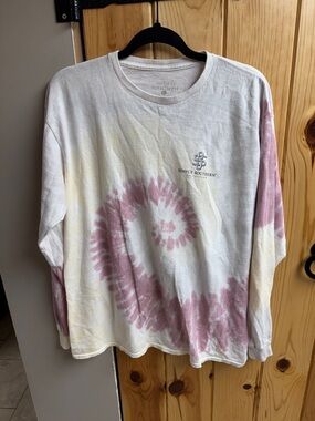 Simply Southern Cream Long Sleeve Tee with Pink Tie-Dye Spiral